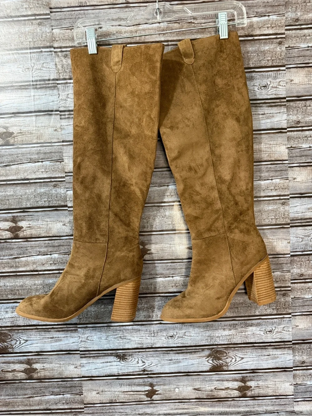 Over-the-Knee Suede Block Heel Boots - Tan